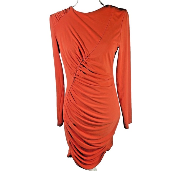 New ZARA Ruched Orange Bodycon dress - Picture 14 of 16